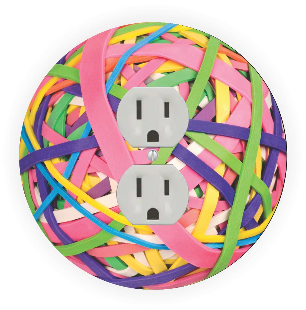 Sam Sandor - Rubber Ball Band Pastel Design - Round Light Switch Plate Cover - Outlet Cover