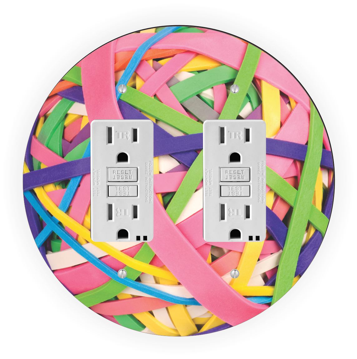 Sam Sandor - Rubber Ball Band Pastel Design - Round Light Switch Plate Cover - Double GFI