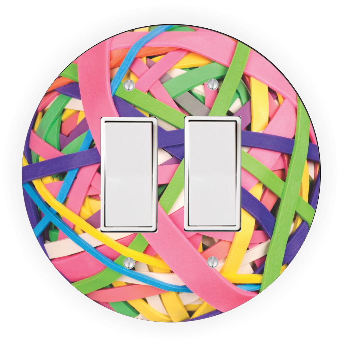 Sam Sandor - Rubber Ball Band Pastel Design - Round Light Switch Plate Cover - Single Rocker