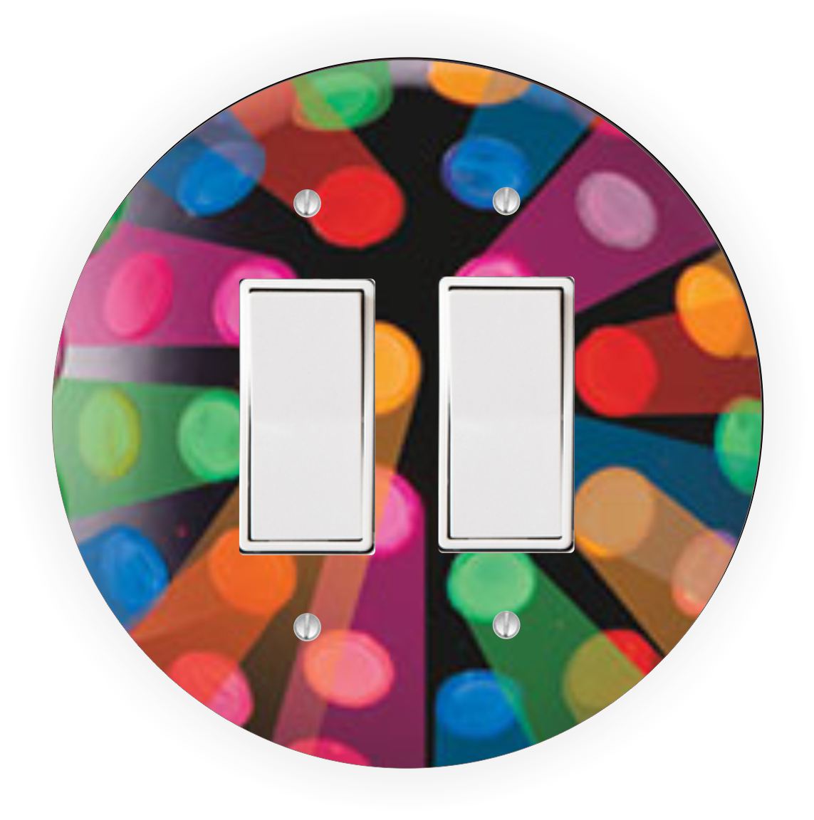 Sam Sandor - Multicolor Disco Ball Design - Round Light Switch Plate Cover - Double Rocker