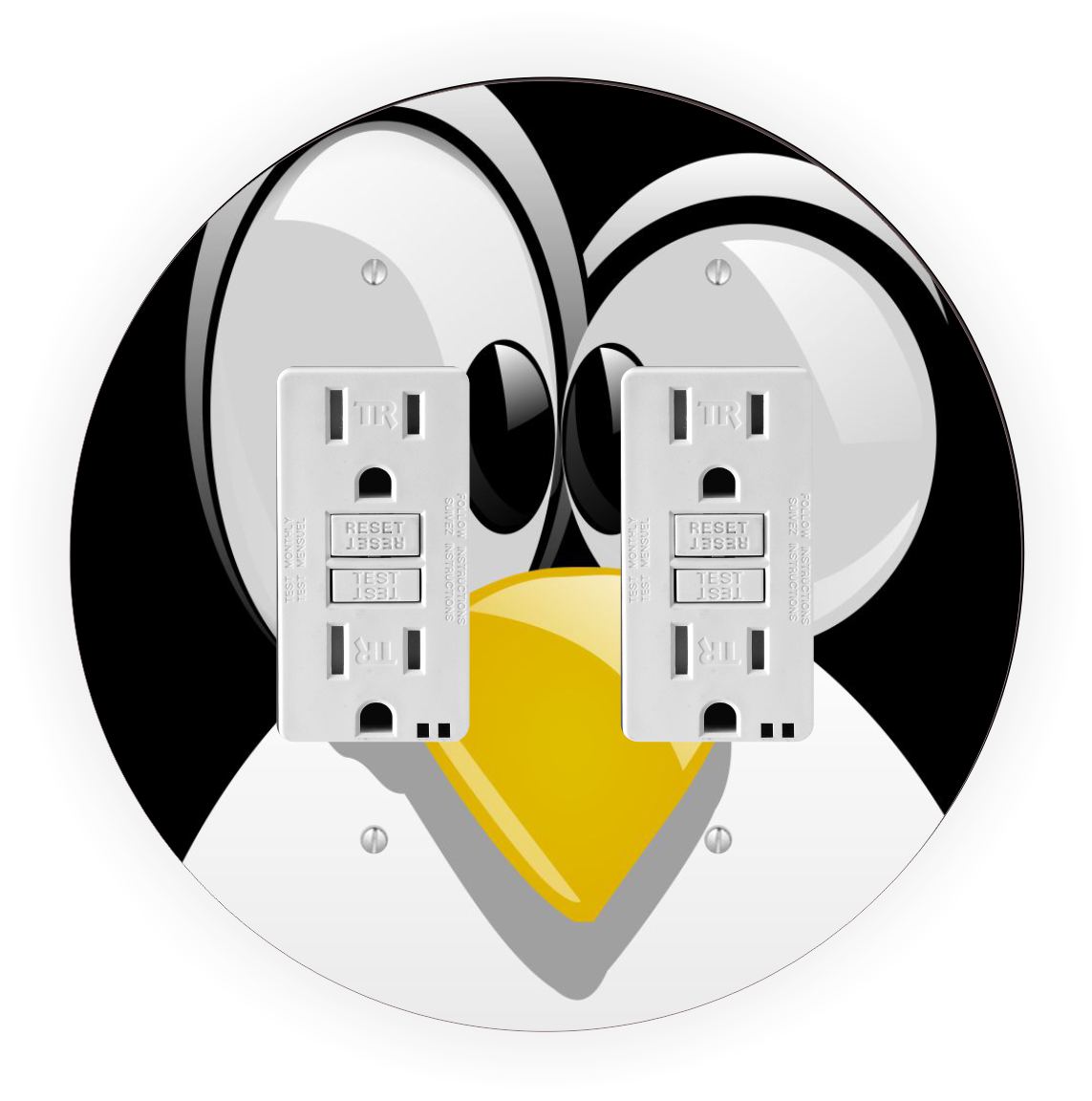 Sam Sandor - Cartoon Penguin Face Design - Round Light Switch Plate Cover - Double GFI