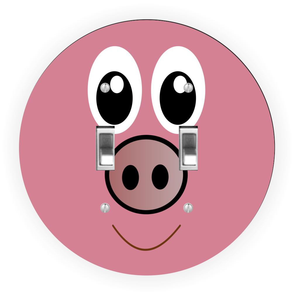 Sam Sandor - Cartoon Pig Face Design - Round Light Switch Plate Cover - Double Toggle