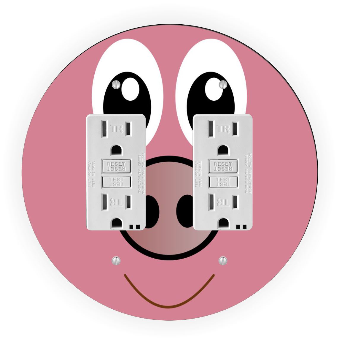 Sam Sandor - Cartoon Pig Face Design - Round Light Switch Plate Cover - Double GFI