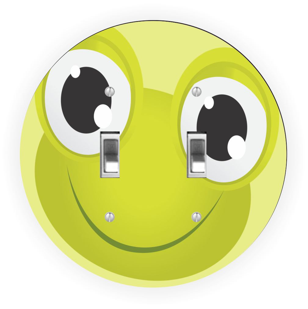 Sam Sandor - Cartoon Frog Face Design - Round Light Switch Plate Cover - Double Toggle