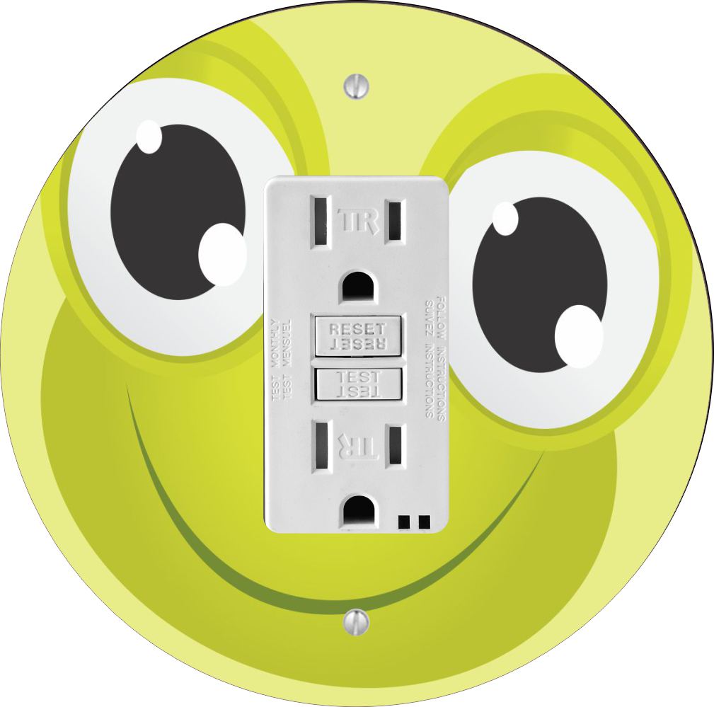 Sam Sandor - Cartoon Frog Face Design - Round Light Switch Plate Cover - GFI