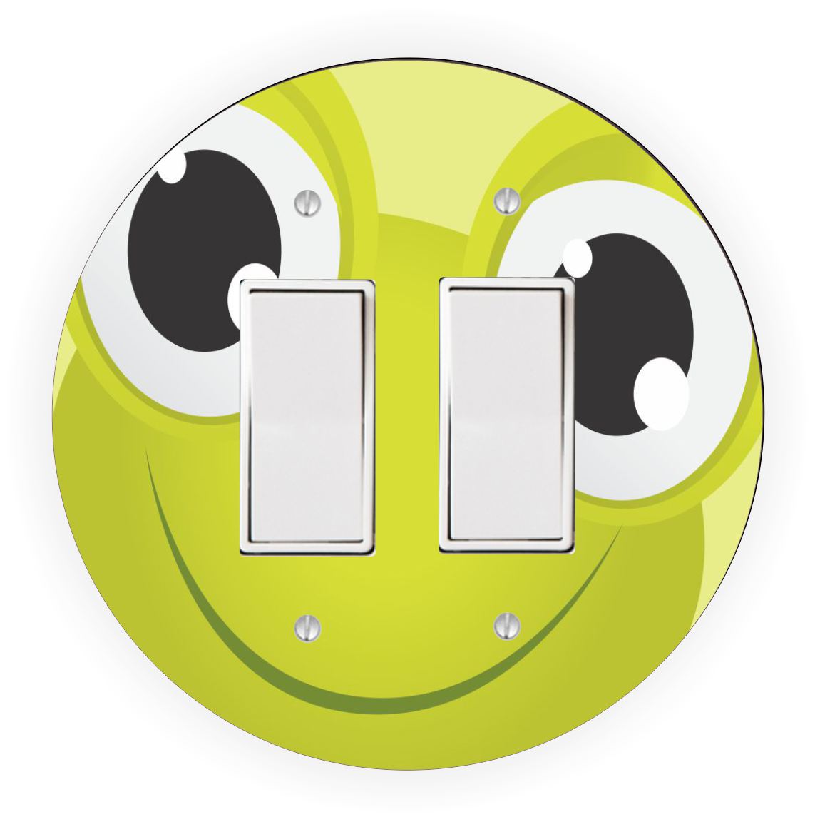 Sam Sandor - Cartoon Frog Face Design - Round Light Switch Plate Cover - Double Rocker