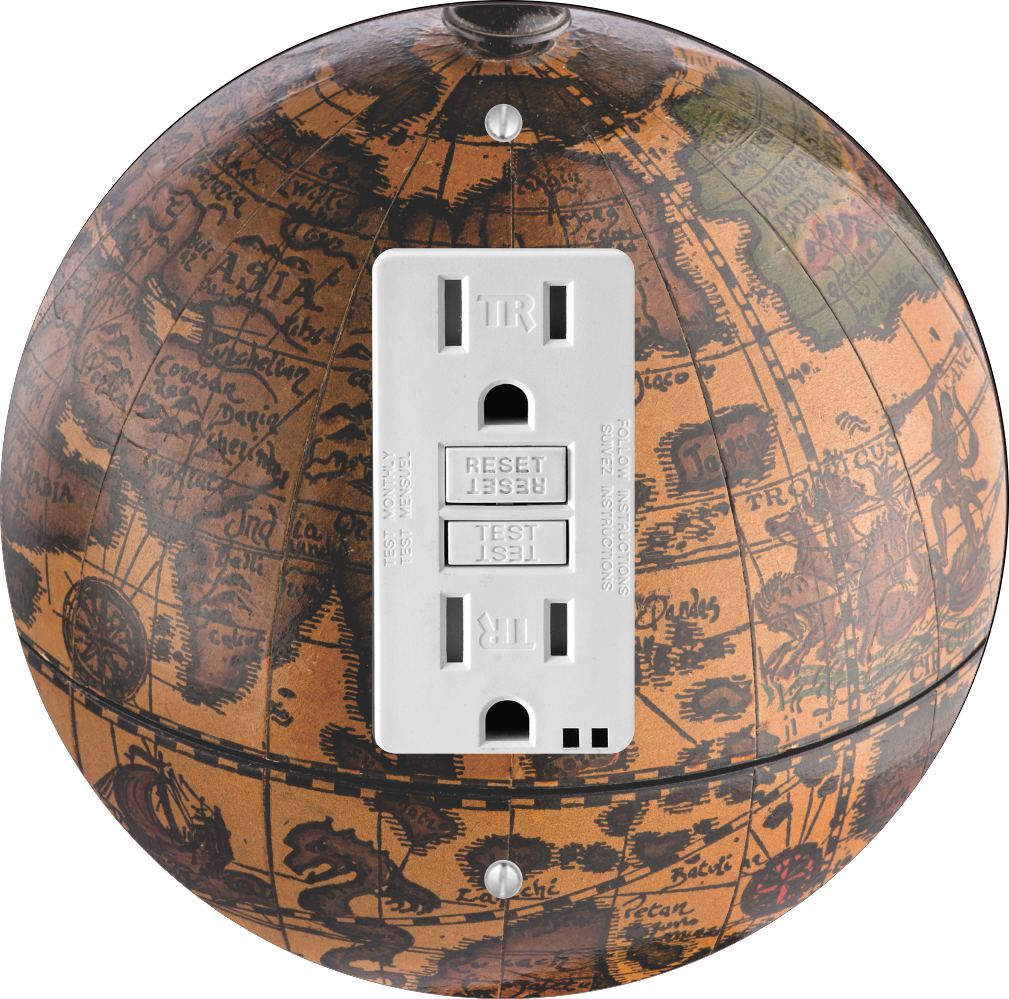 Sam Sandor - Vintage Brown Globe Design - Round Light Switch Plate Cover - GFI