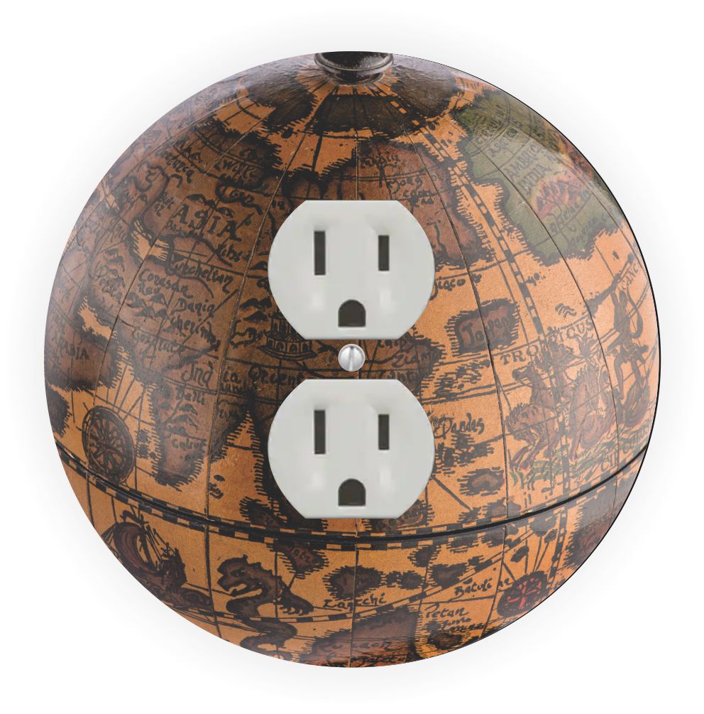 Sam Sandor - Vintage Brown Globe Design - Round Light Switch Plate Cover - Outlet Cover