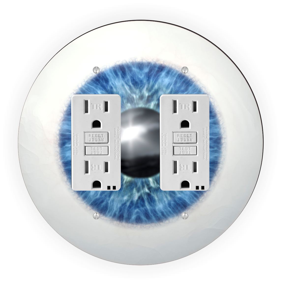 Sam Sandor - Blue Eye Ball Eyeball Iris Design - Round Light Switch Plate Cover - Double GFI