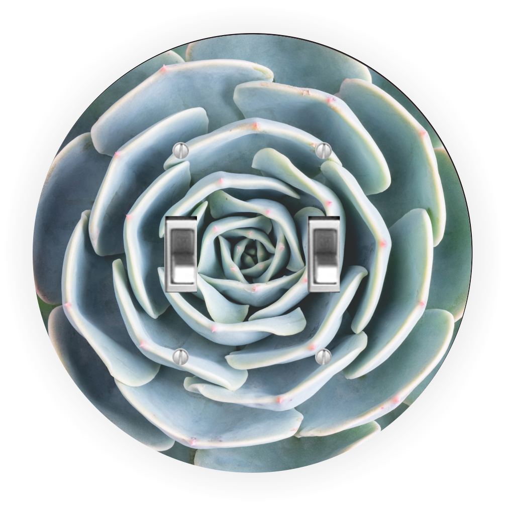 Sam Sandor - Green Cabbage Flower Design - Round Light Switch Plate Cover - Double Toggle