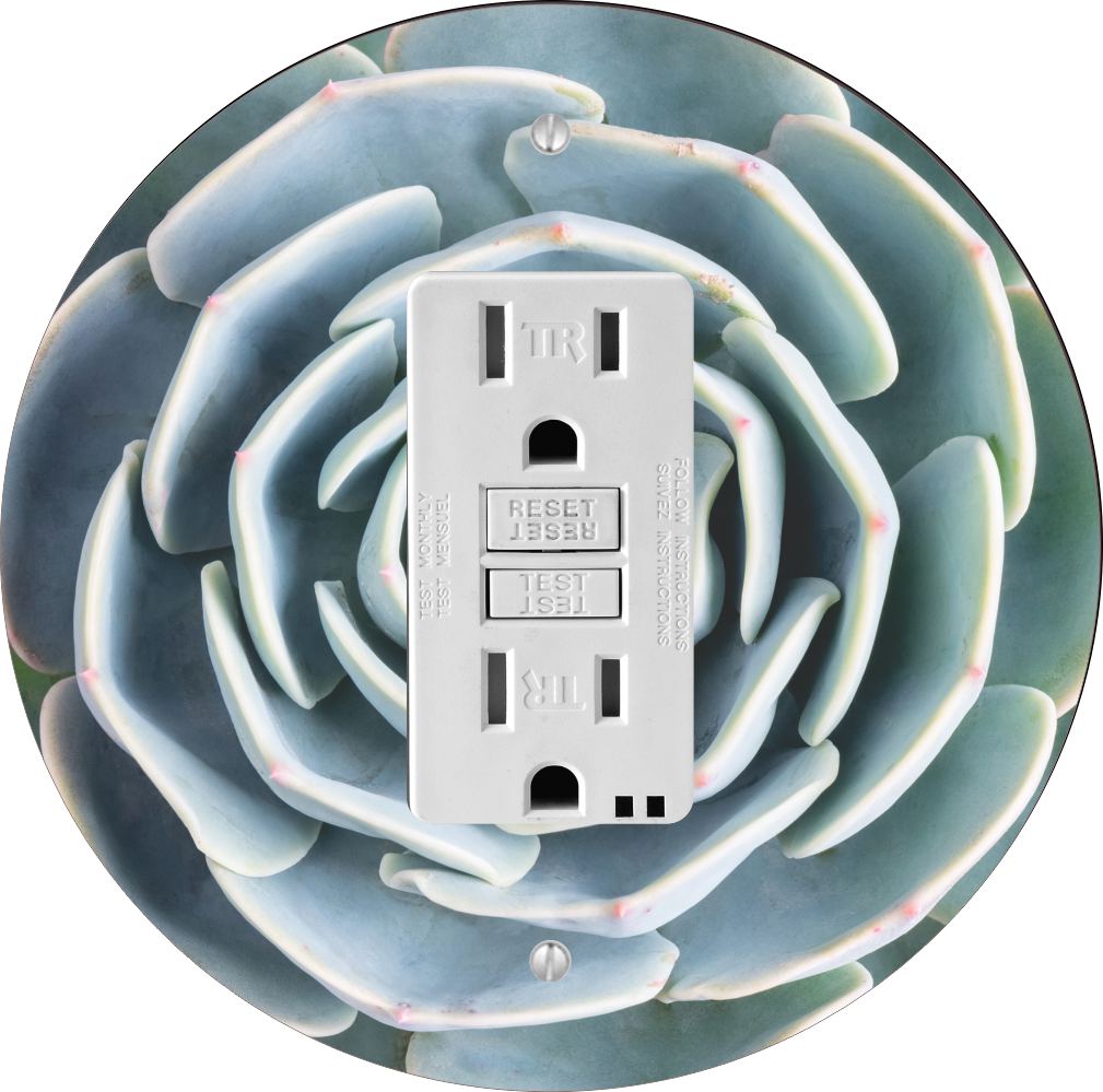 Sam Sandor - Green Cabbage Flower Design - Round Light Switch Plate Cover - GFI