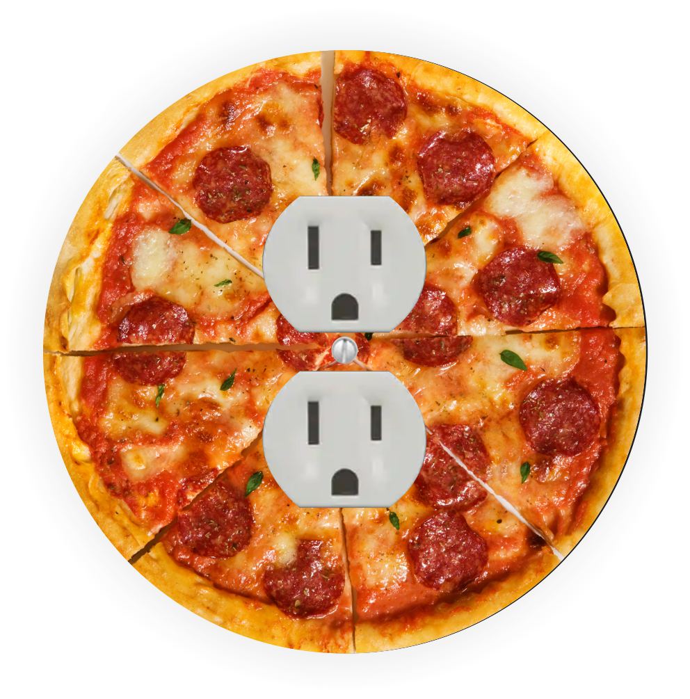 Sam Sandor - Pepperoni Pizza Design - Round Light Switch Plate Cover - Outlet Cover